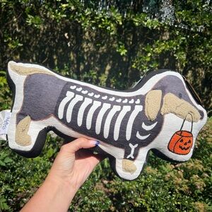 Dachshund Skeleton Dog Halloween Pillow